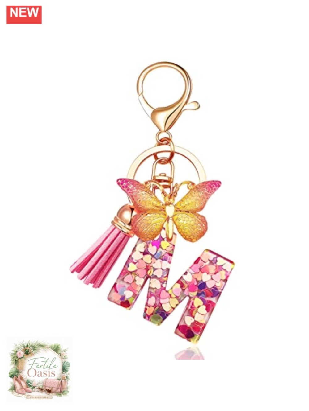 Resin Butterfly Initial Letter Keychain Bag Charm for Women